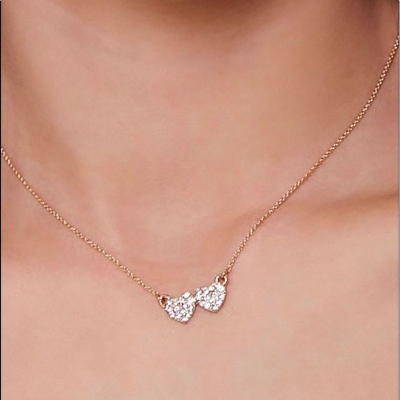 Forever 21 Jewelry Gold Necklace With Two Shiny Hearts Poshmark